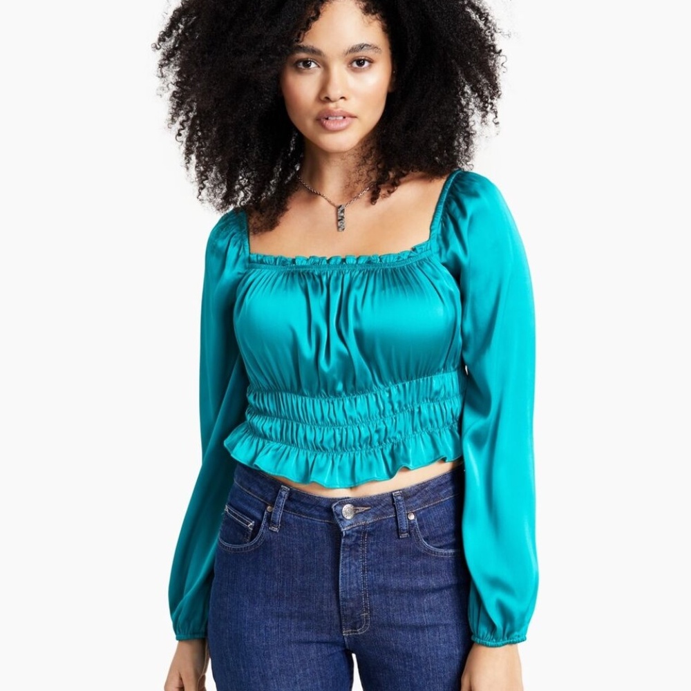 Bar Iii Women's Smocked Cropped Top, L NWT